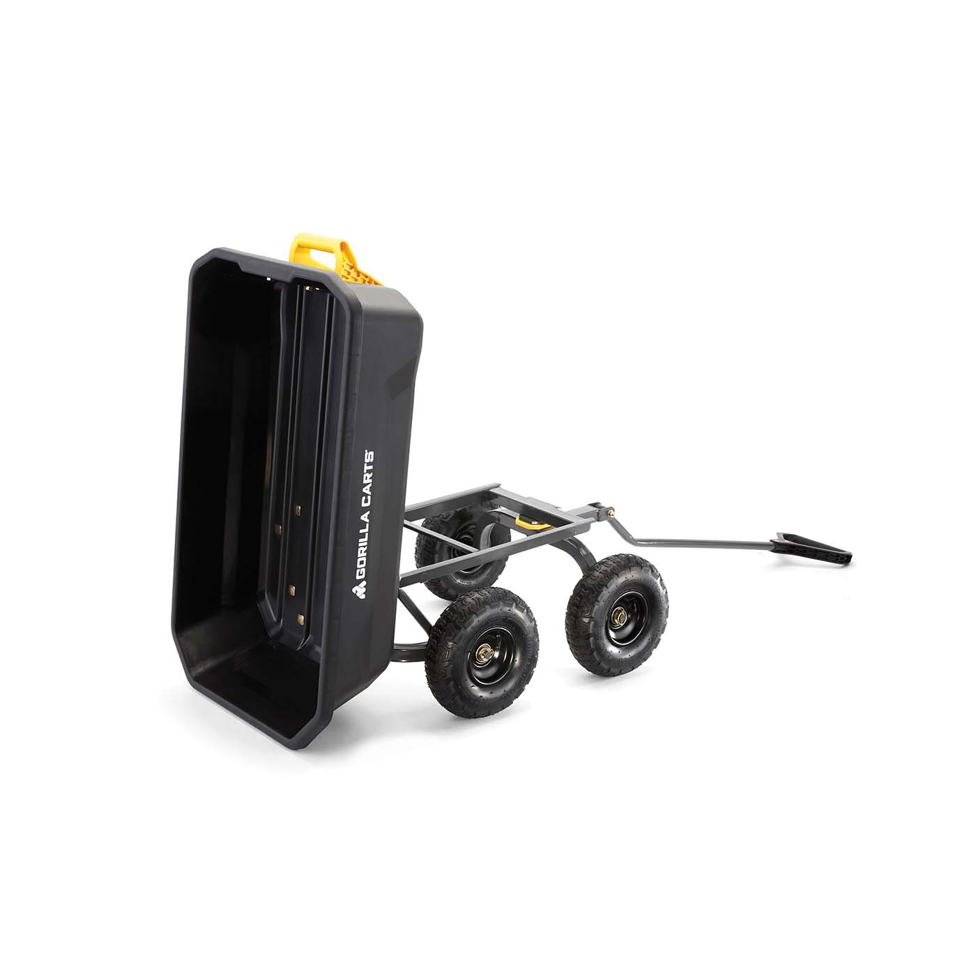 Gorilla Carts GOR4PS Dump Cart, 600 lb, 36 in L x 20 in W Deck, Poly Deck, 4-Wheel, 10 in Wheel, Pneumatic Wheel, Black - 5