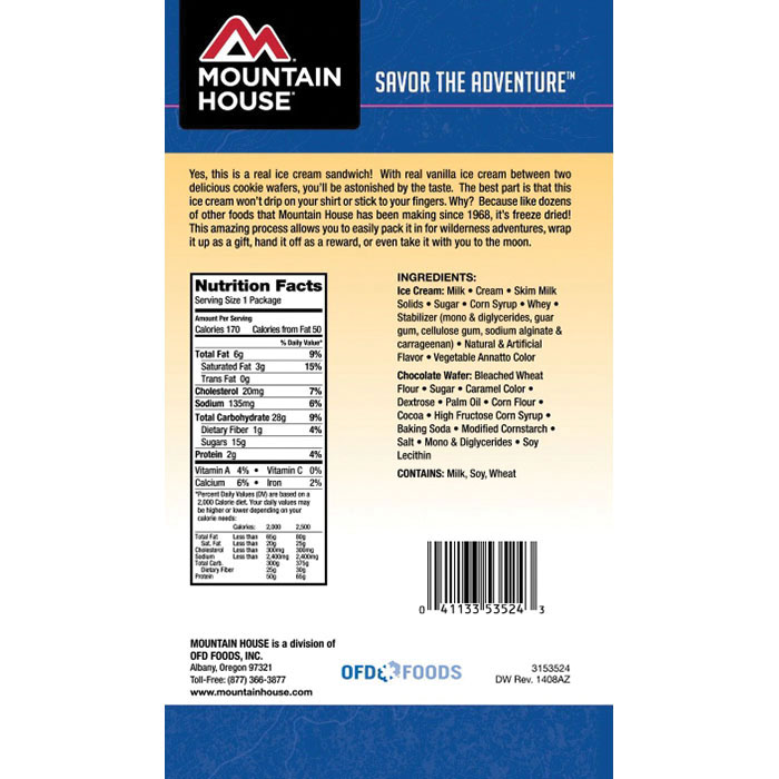 Mountain House 53524 Ice Cream Sandwich, 1.13 oz - 3