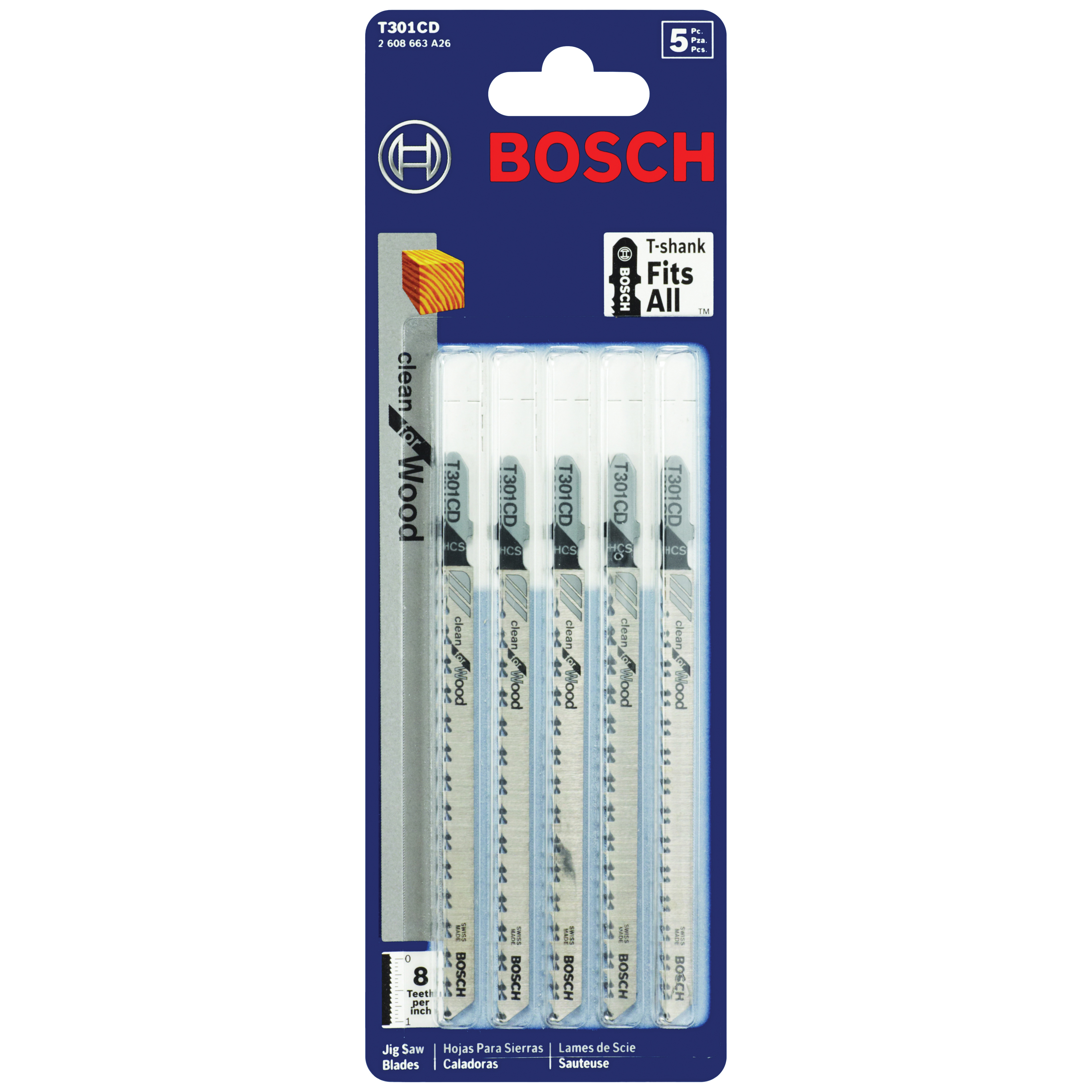 Bosch T301CD Jig Saw Blade, 0.28 in W, 4-5/8 in L, 8 TPI - 3