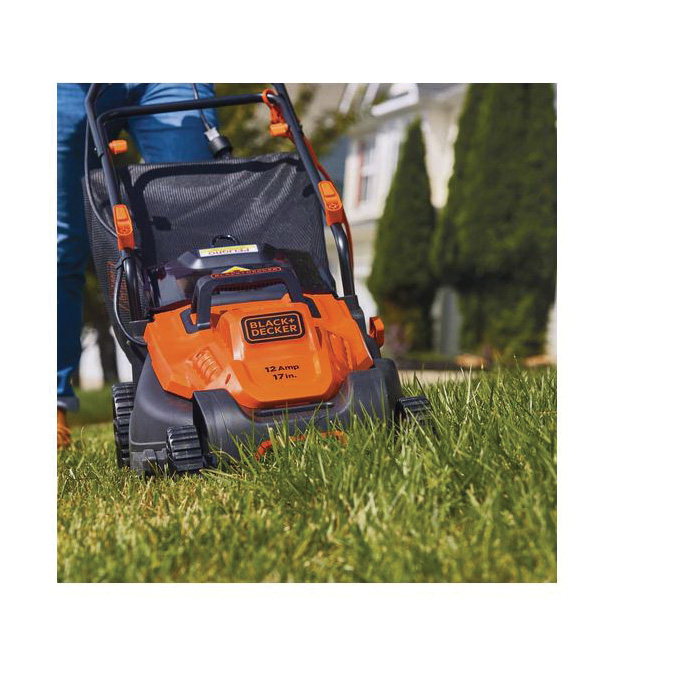 Black+Decker BEMW482BH Electric Lawn Mower, 12 A, 17 in W Cutting, Winged Blade, Rugged Wheel - 4