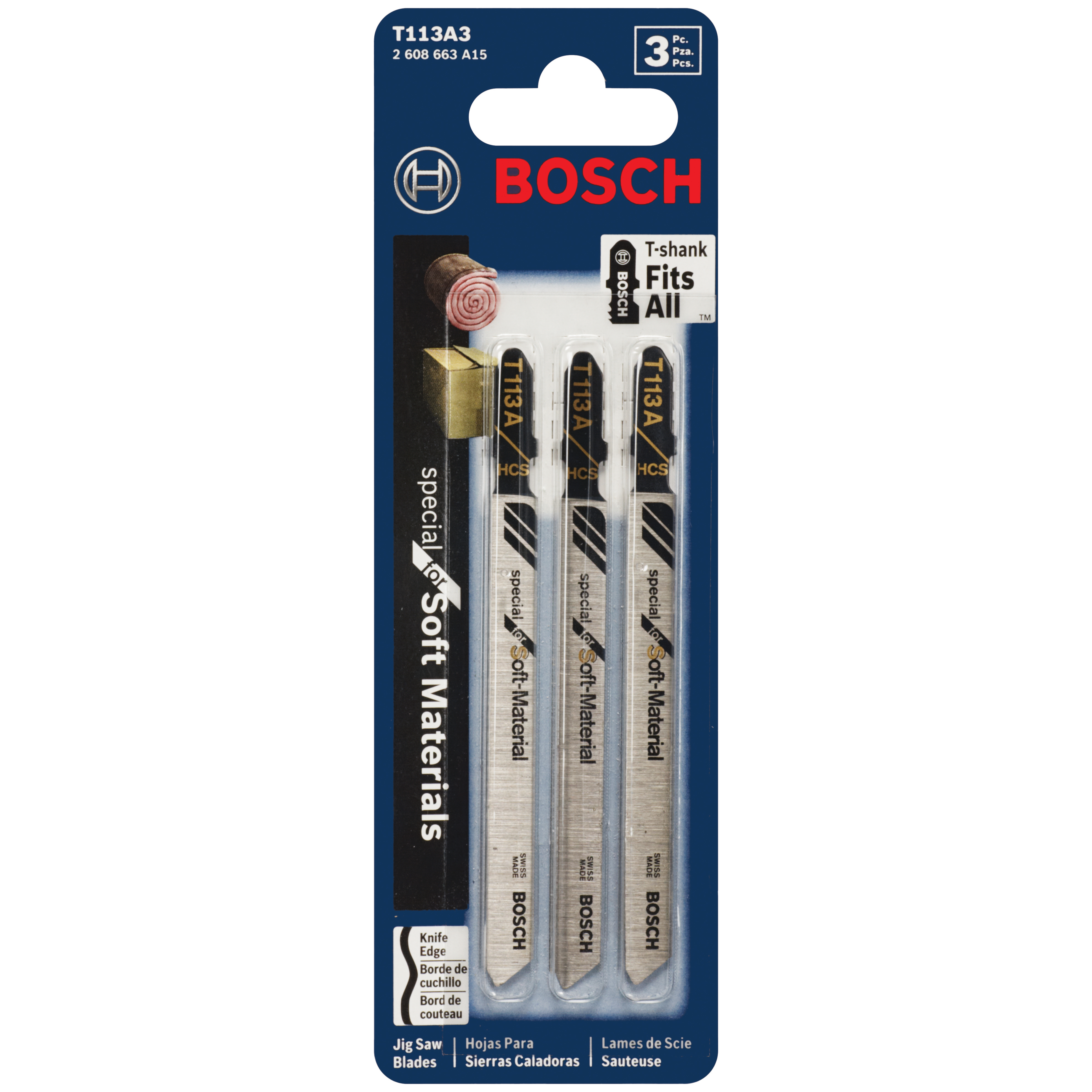Bosch T113A3 Jig Saw Blade, 0.28 in W, 4 in L - 3