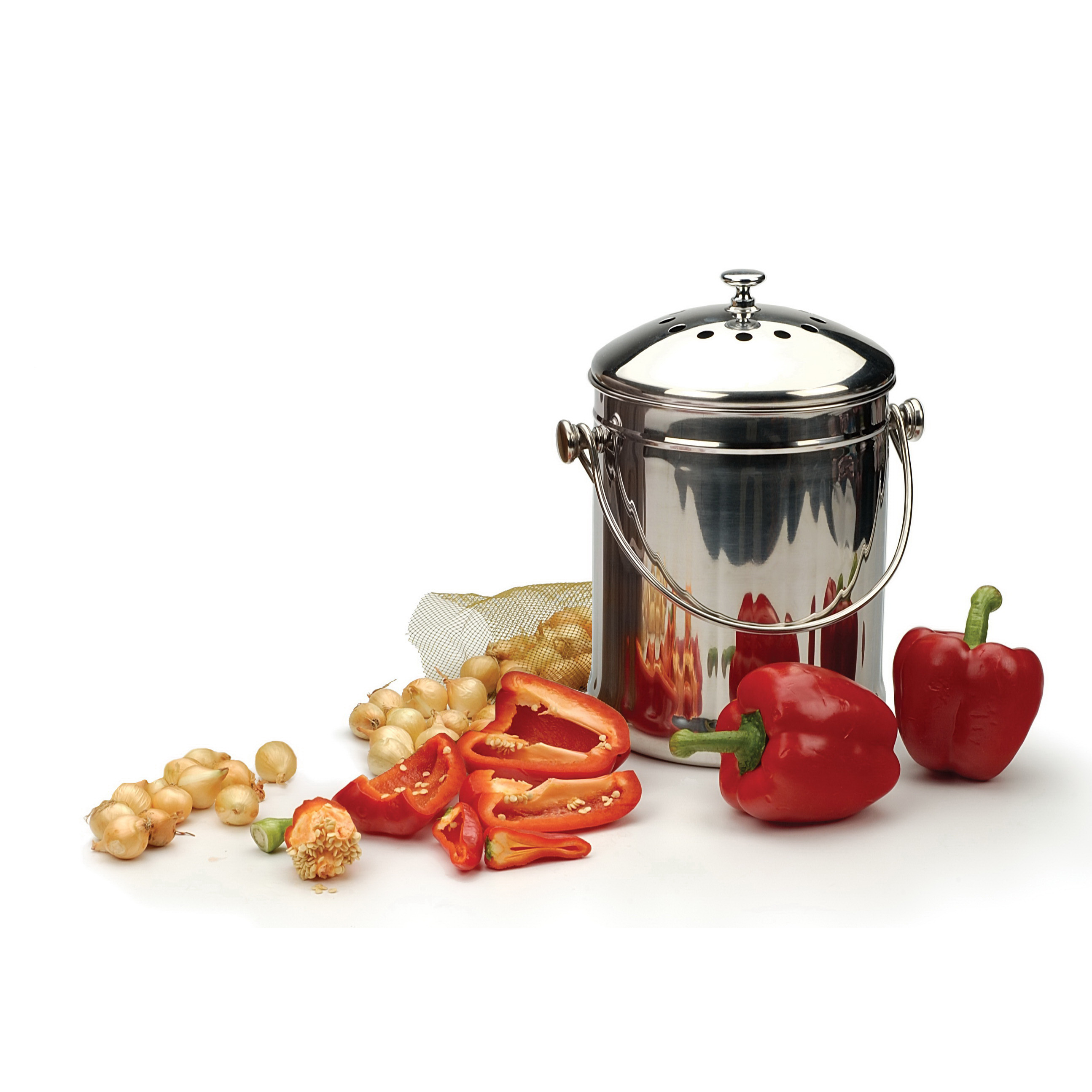 Endurance PAIL Compost Pail, 1 gal, 7 in Dia, 11 in H, Stainless Steel - 3