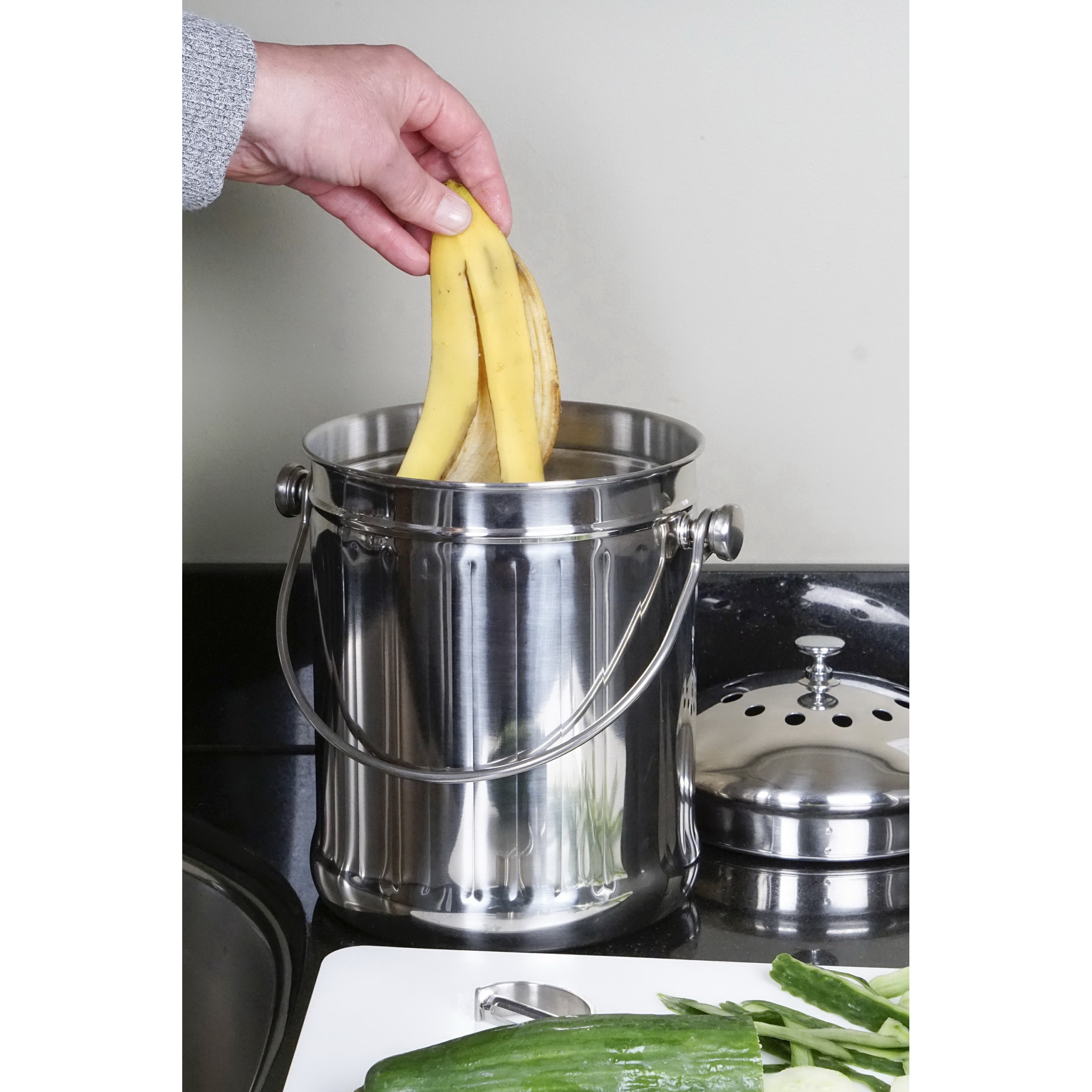 Endurance PAIL Compost Pail, 1 gal, 7 in Dia, 11 in H, Stainless Steel - 4