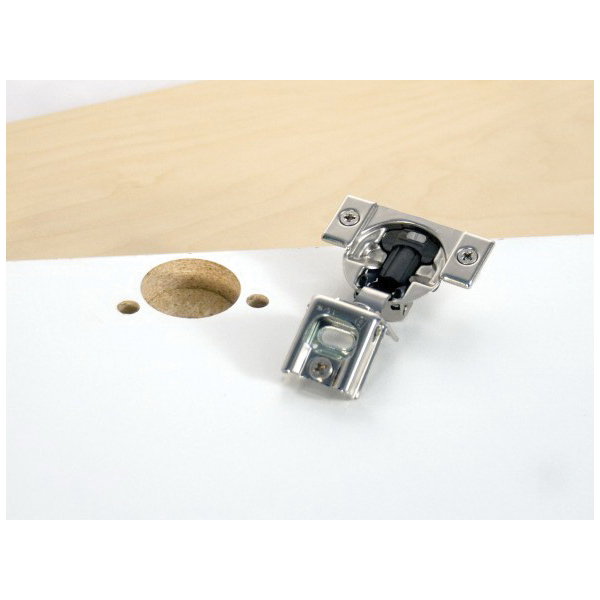 blum 38N355B.08 Overlay Cabinet Hinge, Steel, Nickel, 105 deg Hinge Opening, 1/2 in Overlay, Soft-Closing Close - 1