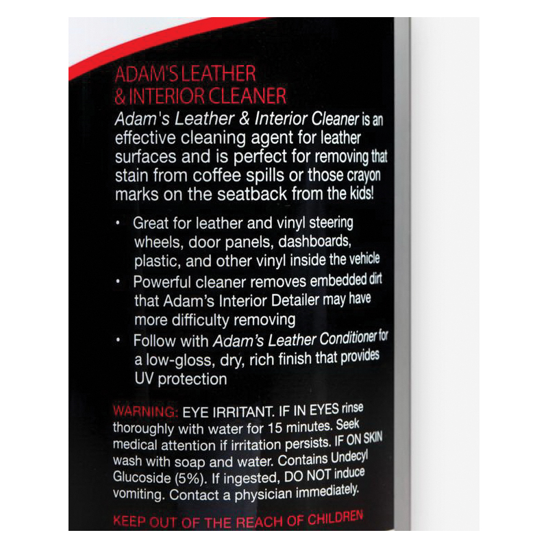 Adam's Polishes WS-LIC-16 Leather and Interior Cleaner, 16 oz, Liquid, Fresh - 5