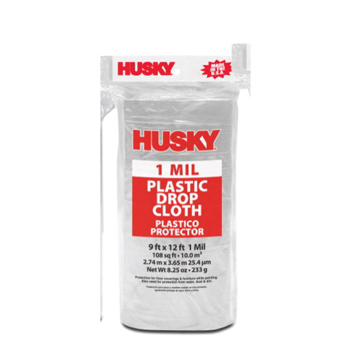 Husky 145-2432 Drop Cloth, 12 ft L, 9 ft W, 1 mil Thick, Plastic - 2