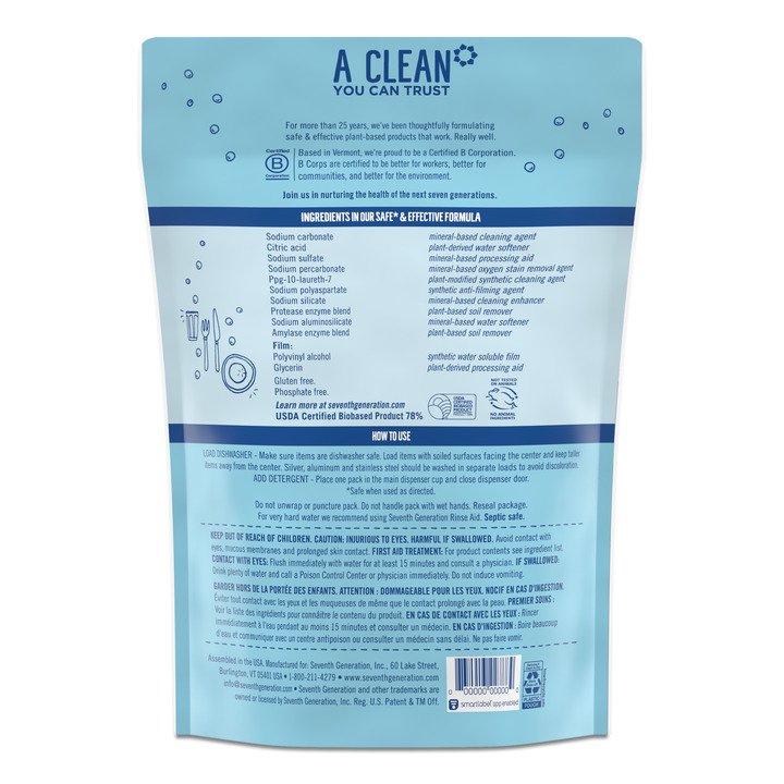 Seventh Generation 22818 Dishwasher Detergent Pack, 12.6 oz, Powder, Unfragranced, White - 2