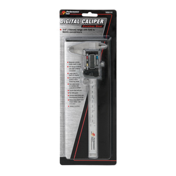 Performance Tool W80152 Caliper, 0 to 6 in, SAE Graduation, Digital, LCD Display - 2
