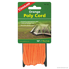 Coghlan's 707 Poly Cord, 1/4 in Dia, 50 ft L, 100 lb Working Load, Polypropylene, Orange - 2