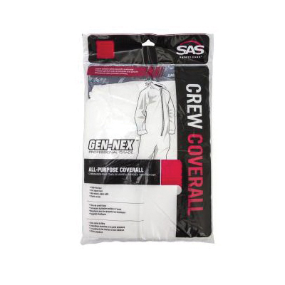 SAS Safety Corp Gen-Nex 6853 Crew Coveralls, L, Men's, Zipper Closure, Fiber, White - 2