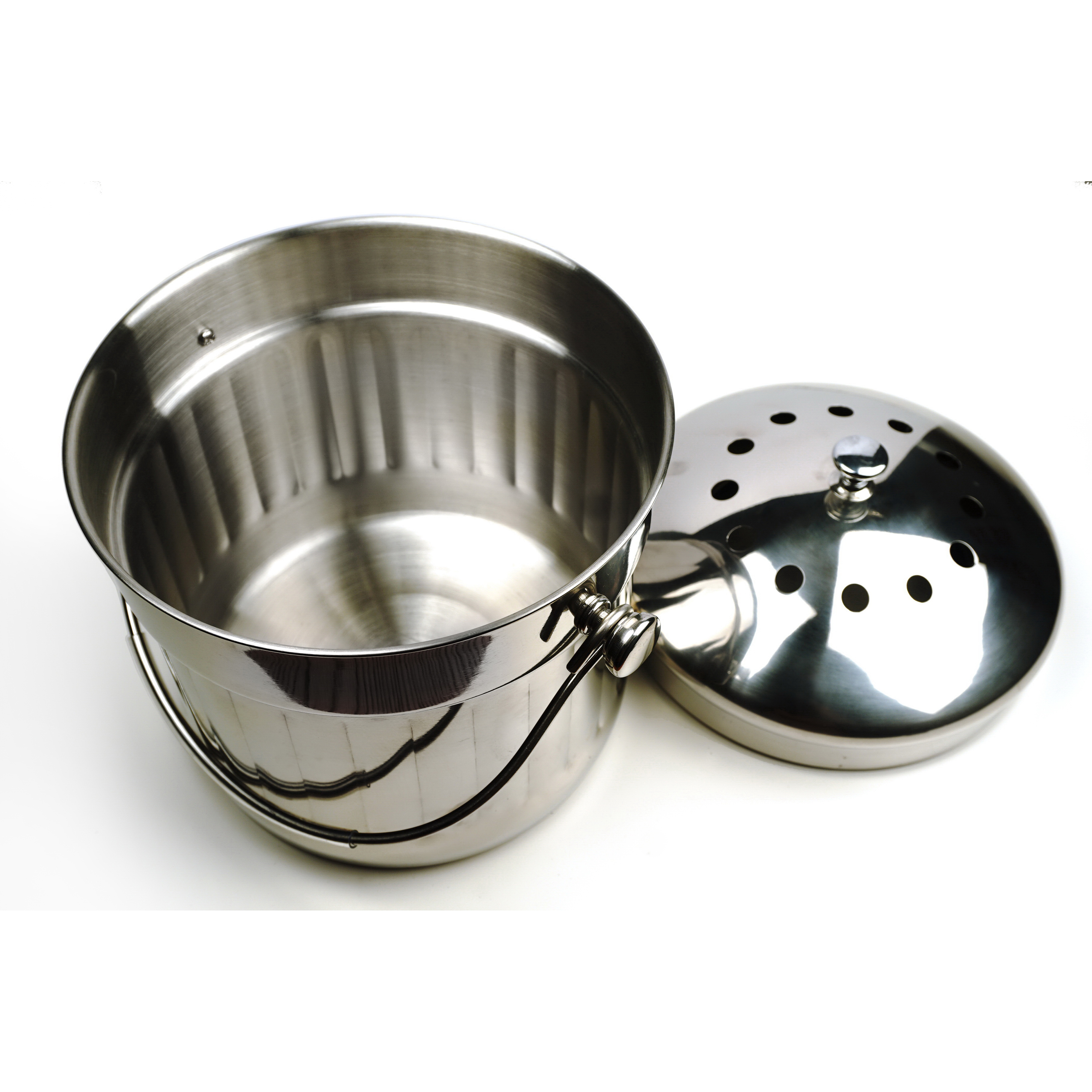 Endurance PAIL-XL Compost Pail, 1.5 gal, 9 in Dia, 10-1/2 in H, Stainless Steel - 2