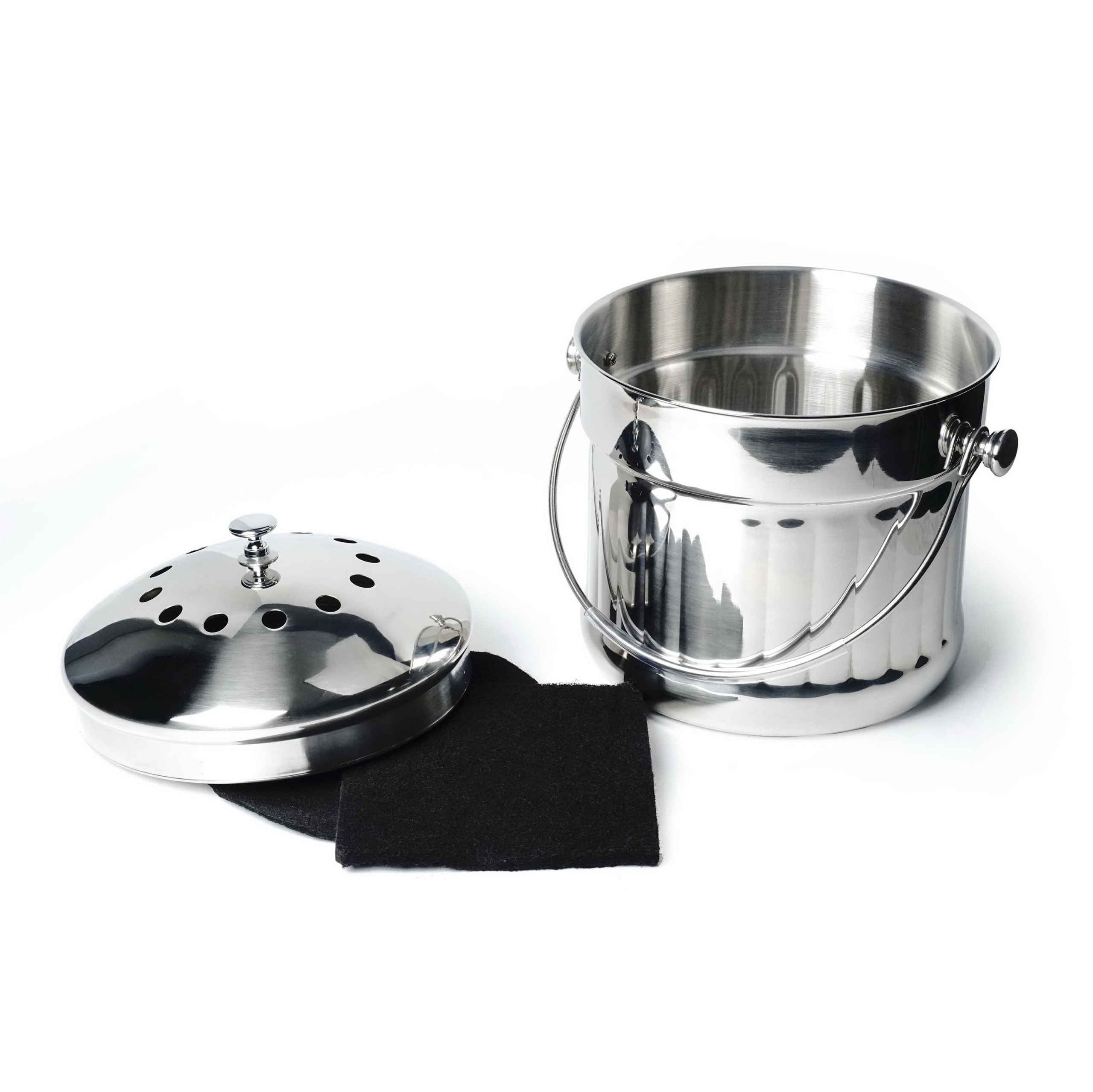 Endurance PAIL-XL Compost Pail, 1.5 gal, 9 in Dia, 10-1/2 in H, Stainless Steel - 3