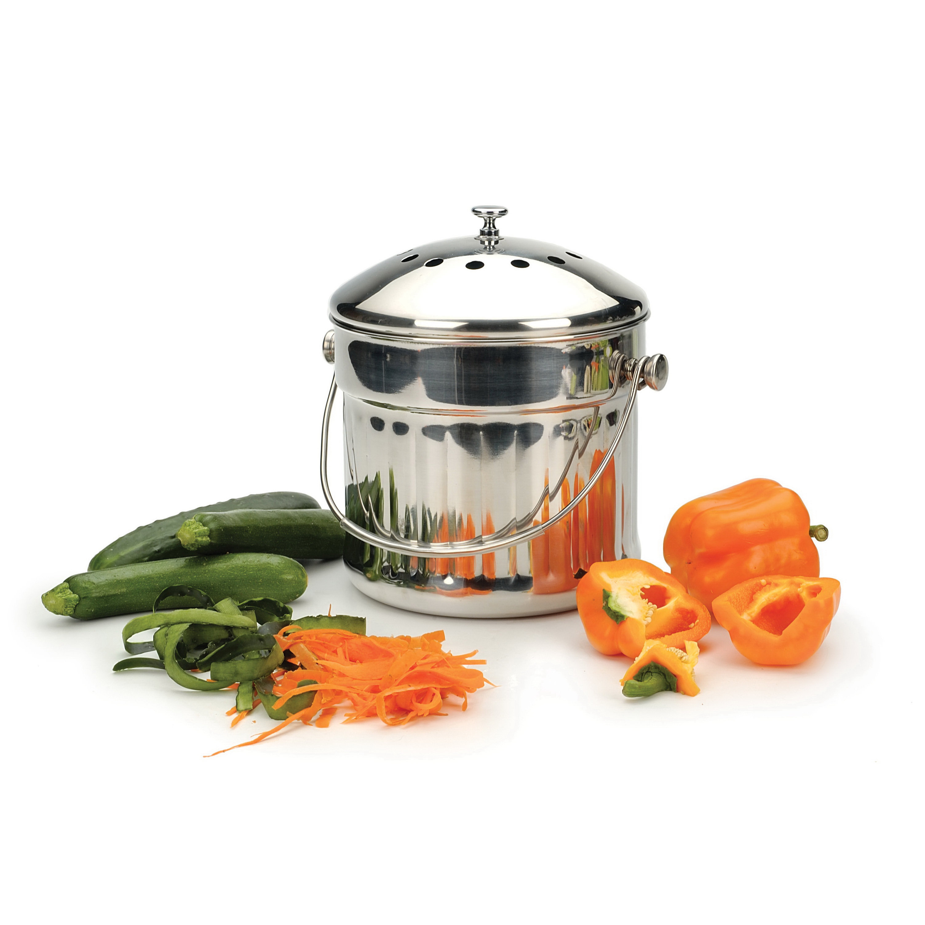 Endurance PAIL-XL Compost Pail, 1.5 gal, 9 in Dia, 10-1/2 in H, Stainless Steel - 4