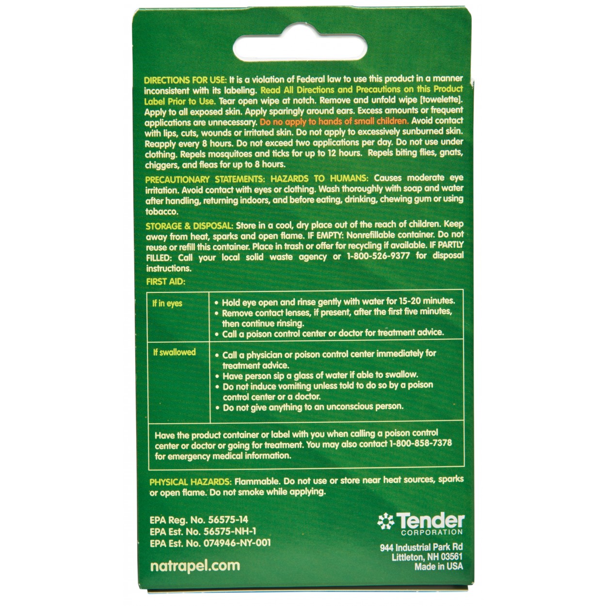 Natrapel 0006-6095 Insect Repellent Wipe, 0.092 oz Pack - 2