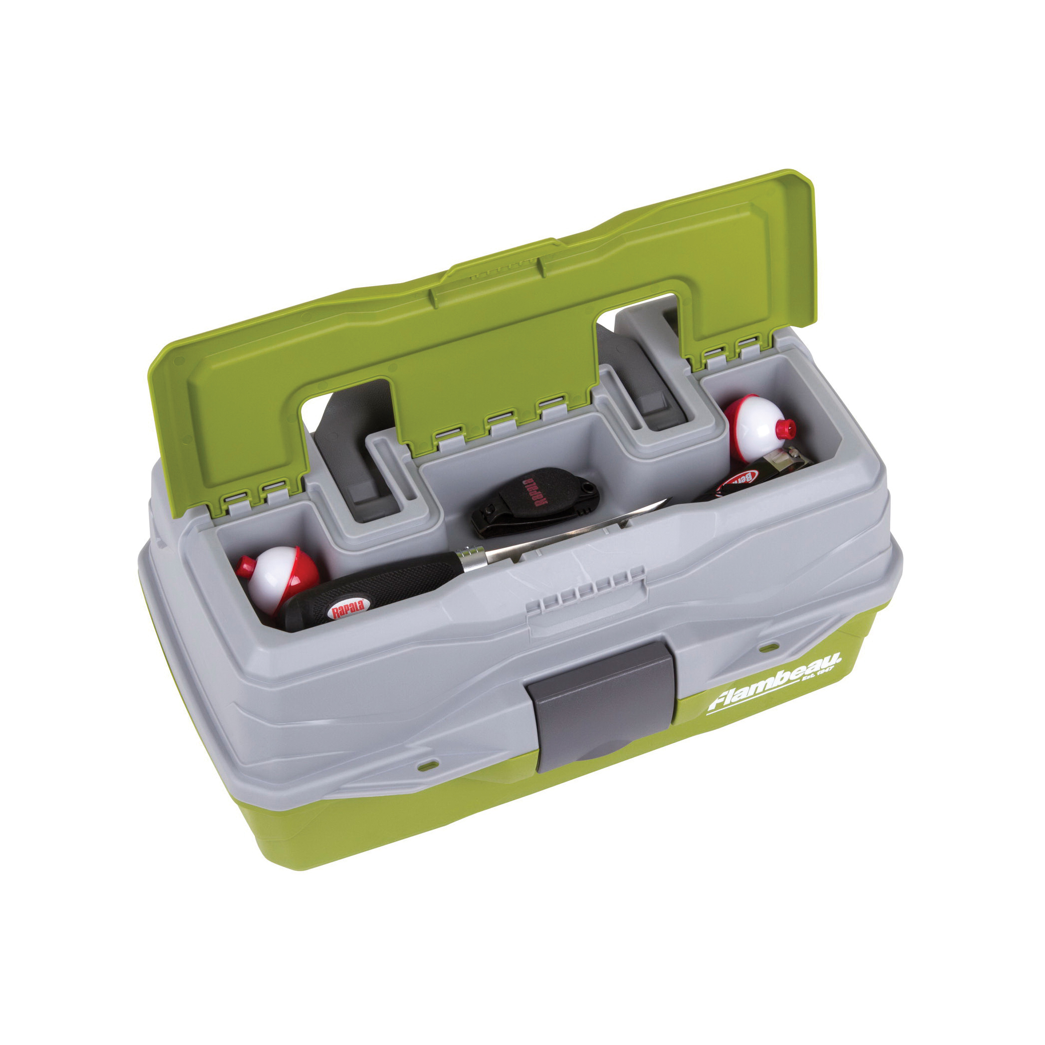 Flambeau Outdoors Classic Series 6381TB One-Tray Tackle Box, 8 in W, 6-1/4 in D, 8-Compartment, Plastic, Gray/Green - 3