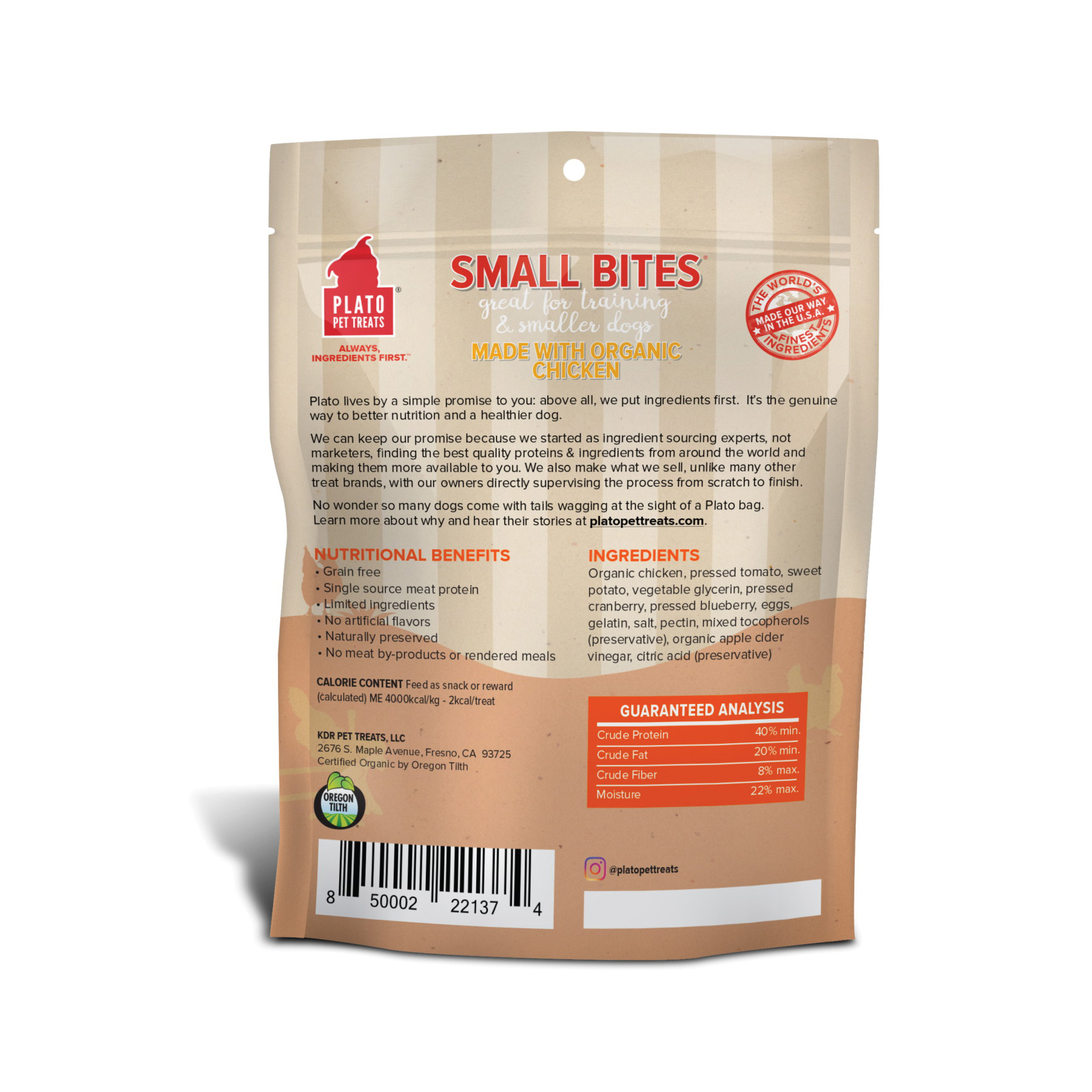 Plato Pet Treats 4001717 Dog Treat, S, Chicken, 4 oz - 2