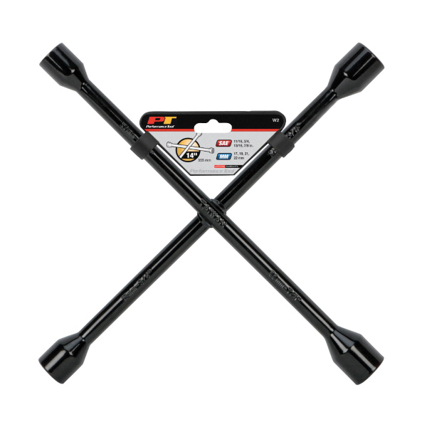 Performance Tool W2 Lug Wrench, Four-Way Socket, 17, 19, 21, 23 mm Socket, 14 in L, Steel, Powder-Coated - 2