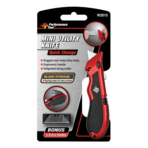 Performance Tool W2610 Mini Utility Knife, Metal Alloy Blade, Ergonomic Handle - 2