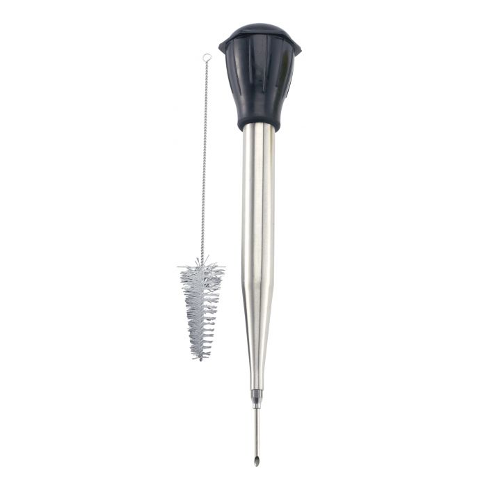 HIC 5902 Baster with Cleaning Brush and Needle, 2 oz Capacity, Stainless Steel/Silicone - 2