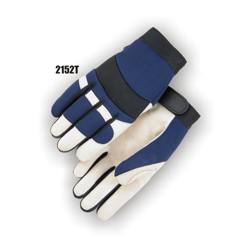 The Glove Wagon 2152T-L Mechanic's Gloves, L, Pigskin Leather, Blue/Beige - 2