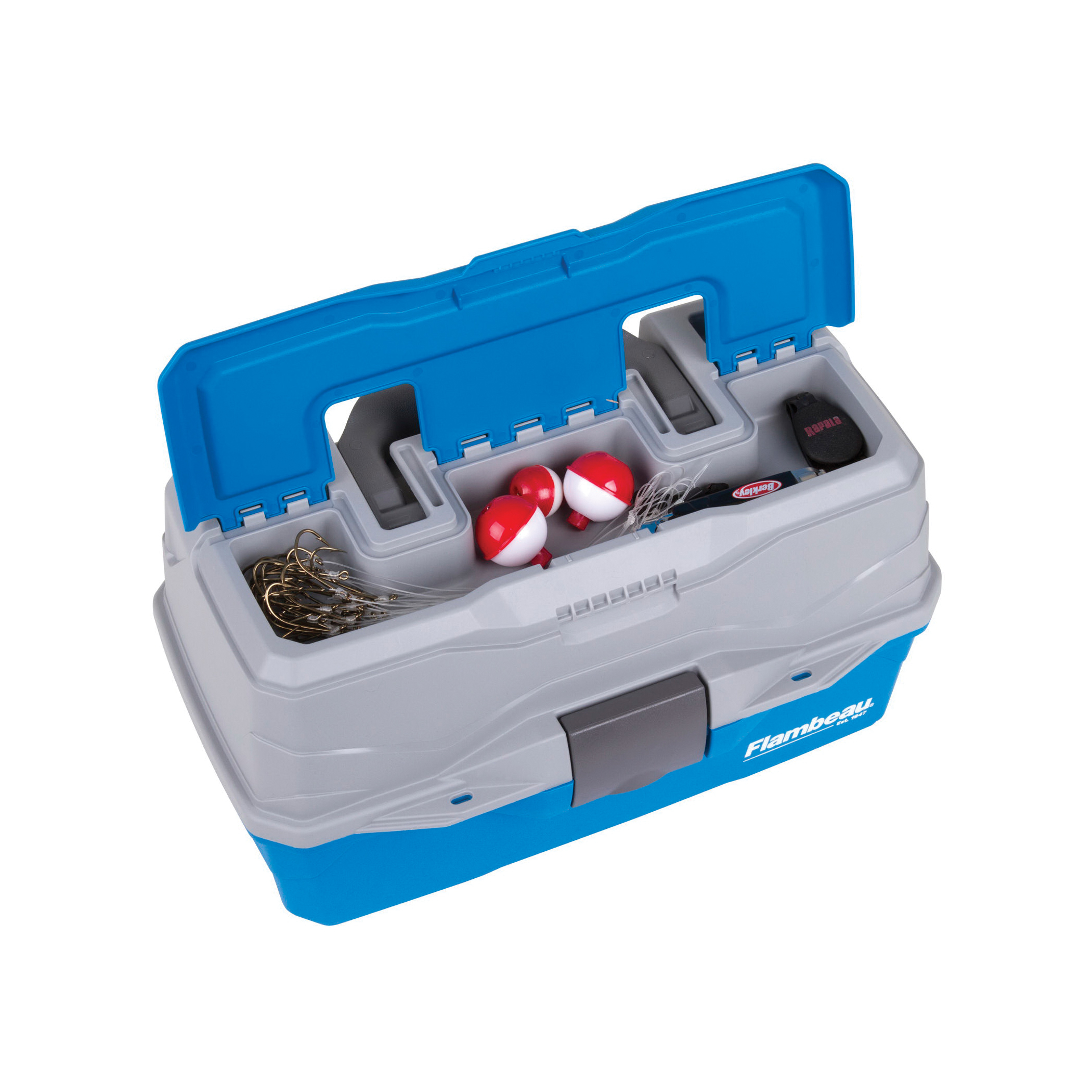Flambeau Outdoors Classic Series 6382TB Two-Tray Tackle Box, 8 in W, 7-1/2 in D, 15-Compartment, Plastic, Blue/Gray - 3
