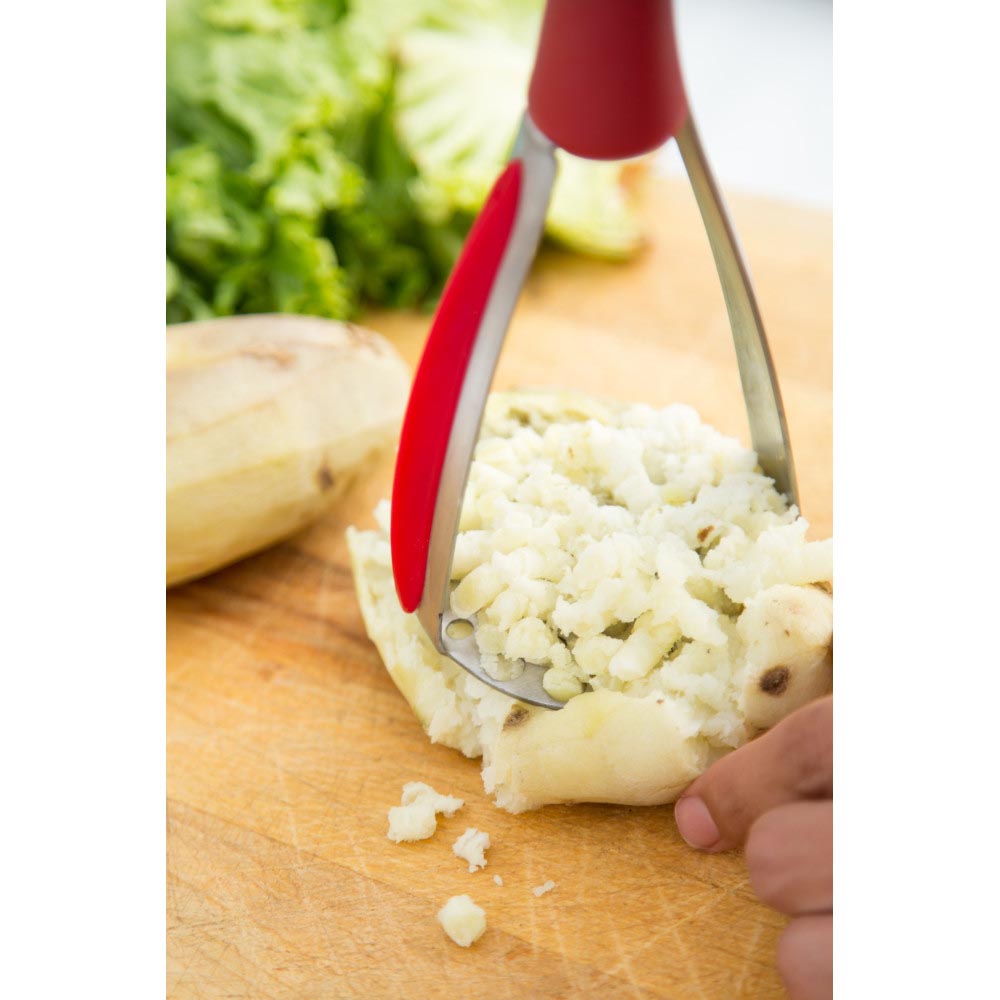 Zyliss E980044U Potato Masher, 3.74 in L, Rubber/Stainless Steel/Silicone, Red/Silver, Soft Touch Handle - 3