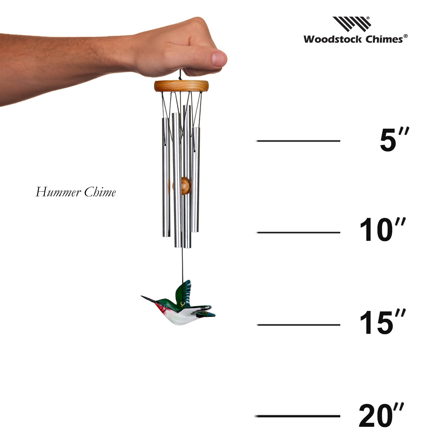 Woodstock Chimes HBRS Windchime, Aluminum/Ash Wood, Silver, Cherry, Hang Mounting - 4