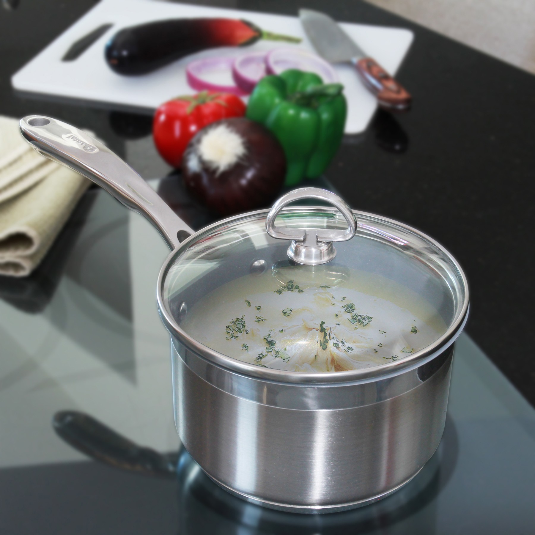 Chantal SLIN35-162 Sauce Pan with Lid, 2 qt Capacity, 6-1/2 in Opening, 5-1/2 in Base Dia, Copper/Stainless Steel - 5