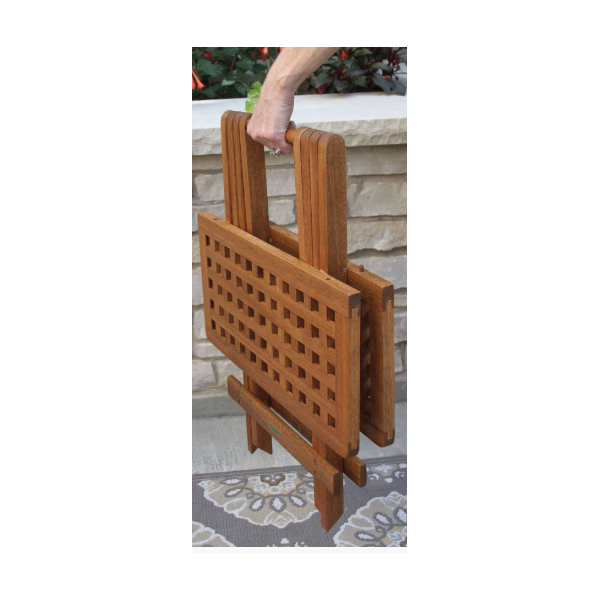 Outdoor Interiors 10070 Side Table, 20 in W, 20 in D, 19-1/2 in H, Eucalyptus Frame, Eucalyptus Table, Foldable - 3