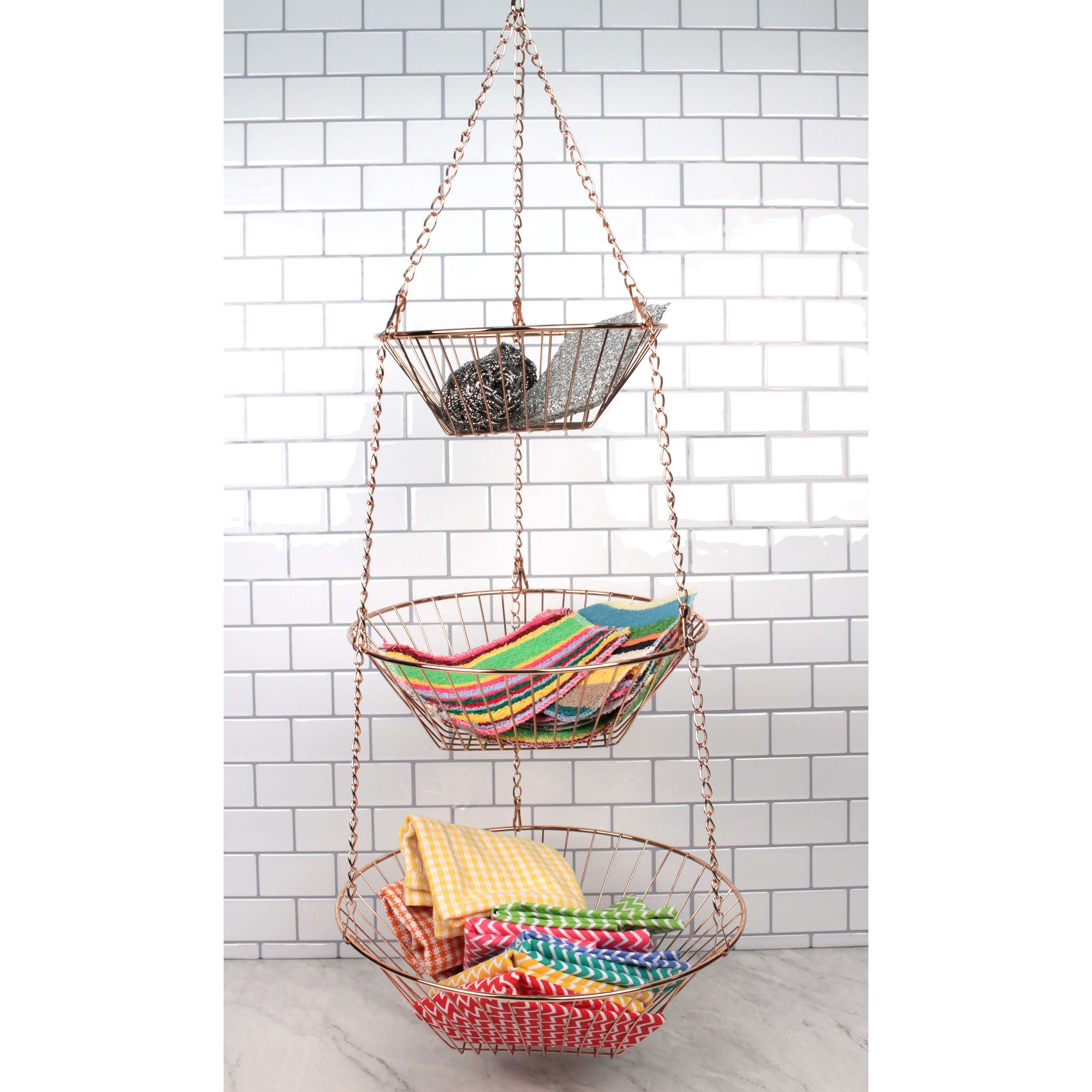 Rsvp International CB-303 3-Tier Hanging Basket, 10 lb, 3-Compartment, Copper - 2