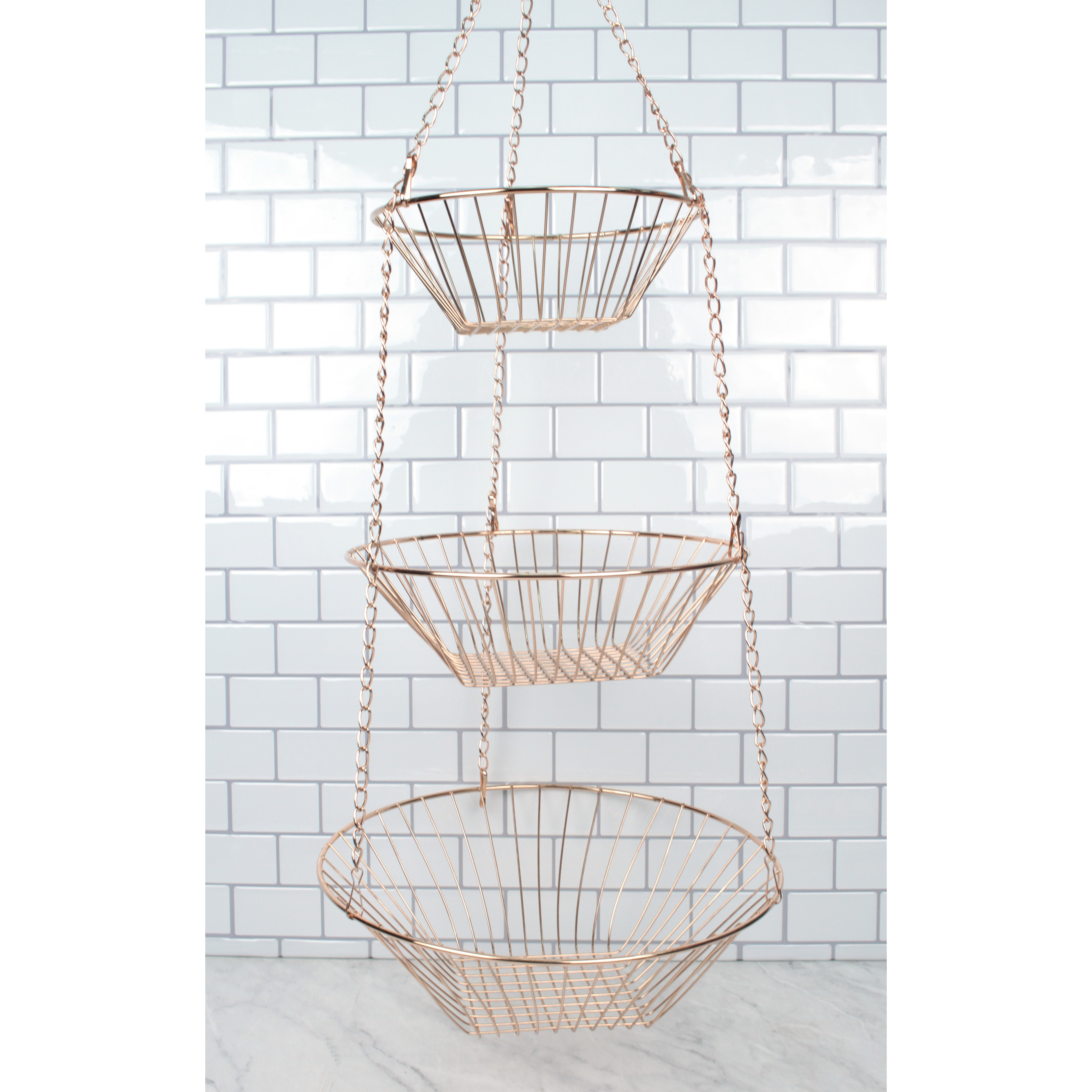 Rsvp International CB-303 3-Tier Hanging Basket, 10 lb, 3-Compartment, Copper - 5