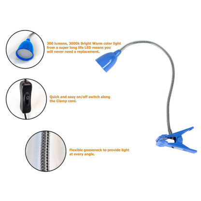 Newhouse Lighting NHCLP-LED-BLU Desk Lamp, 3 W, LED Lamp, 300 Lumens, 3000 K Color Temp, Blue - 2