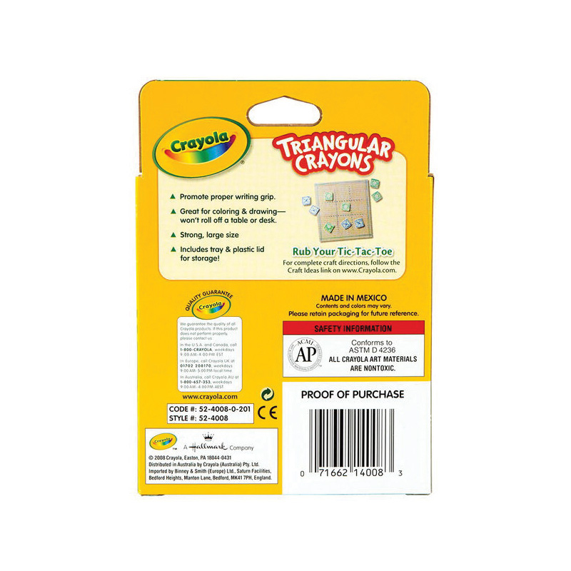 Crayola 52-4008 Anti-Roll Triangular Crayon, Assorted - 3