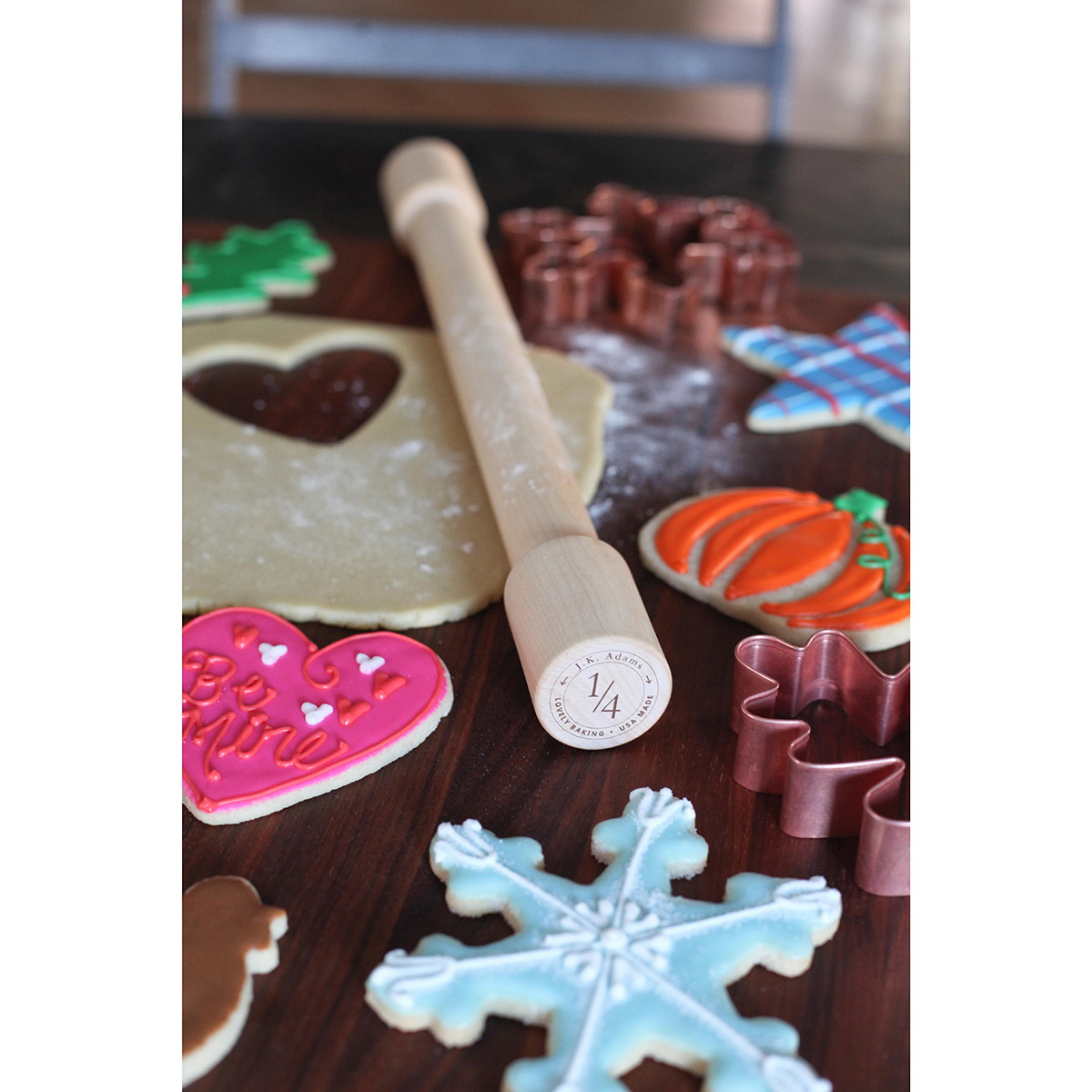 JK Adams LOVELY-3 Rolling Pin, 1/8 in Dia, 24 in OAL, Hardwood - 2