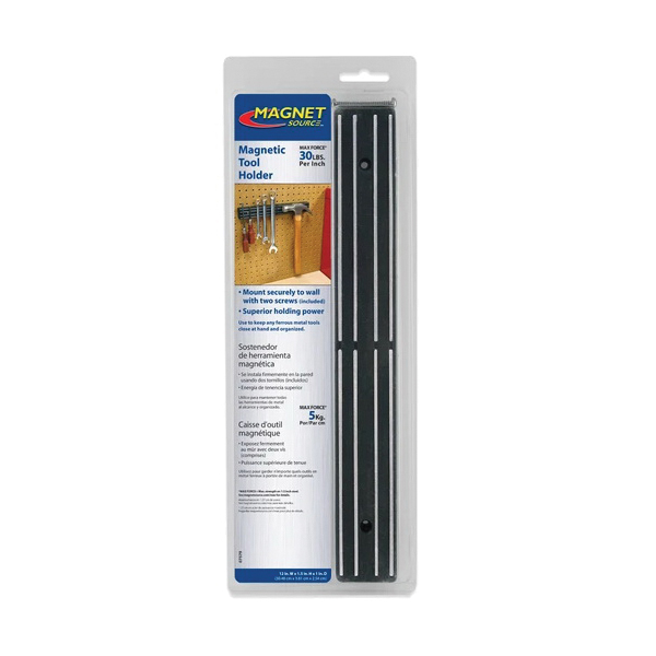 Magnet Source 7579 Magnetic Tool Bar, 20 in-lb Capacity, Ceramic/Stainless Steel, Black/Silver, 12 in L, 1-1/2 in W - 5