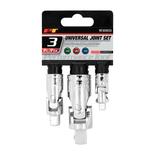 Performance Tool W30933 Universal Joint Set, 1/4 in, 3/8 in, 1/2 in Drive, Chrome - 2