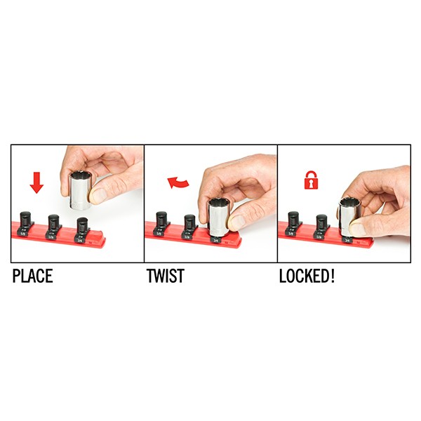 Ernst 8416 Series Socket Organizer with Twist Lock Clip, Specifications: 1/2 in Socket Drive, Plastic, Red - 4