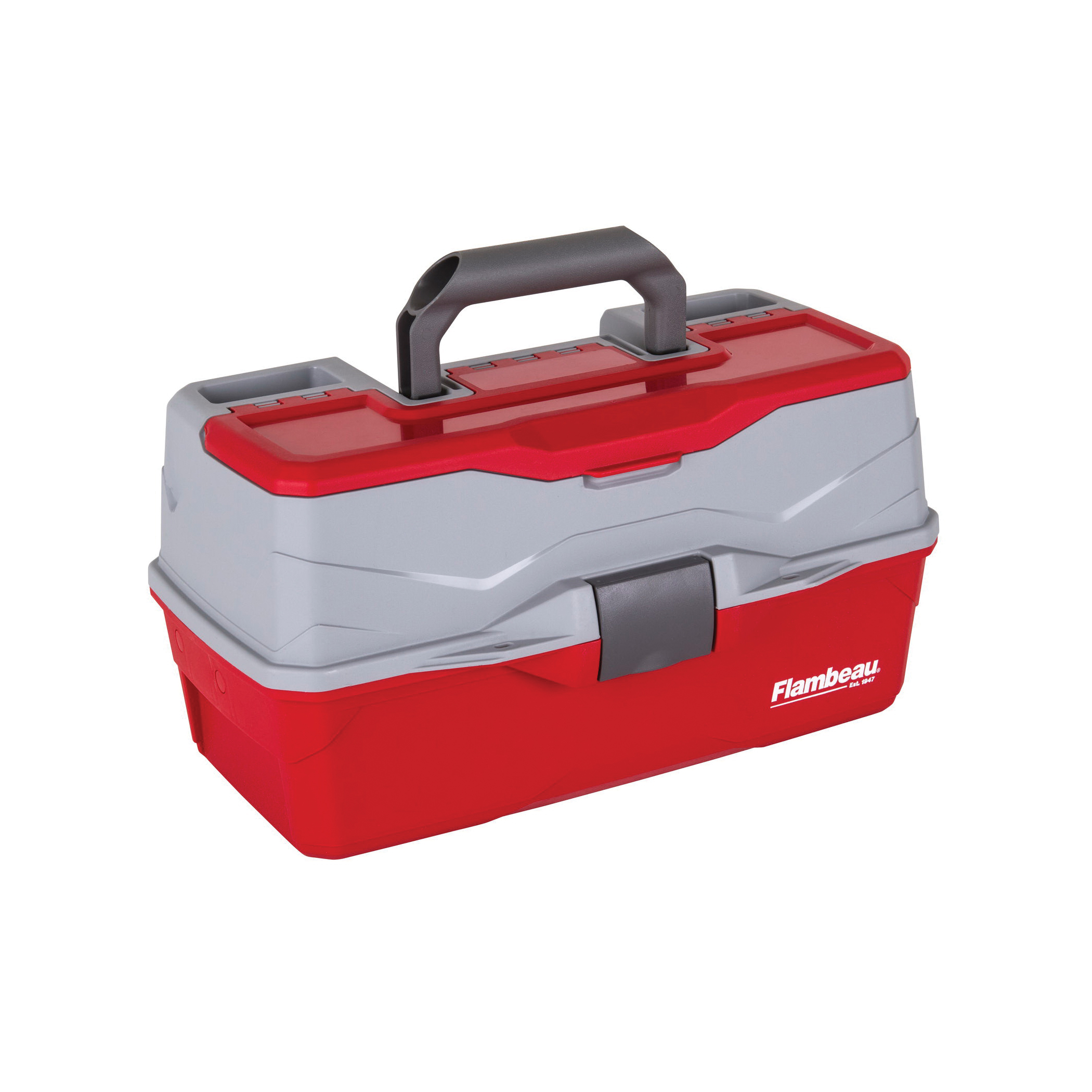 Flambeau Outdoors Classic Series 6383TB Three-Tray Tackle Box, 9 in W, 8-1/4 in D, 32-Compartment, Plastic, Gray/Red - 2