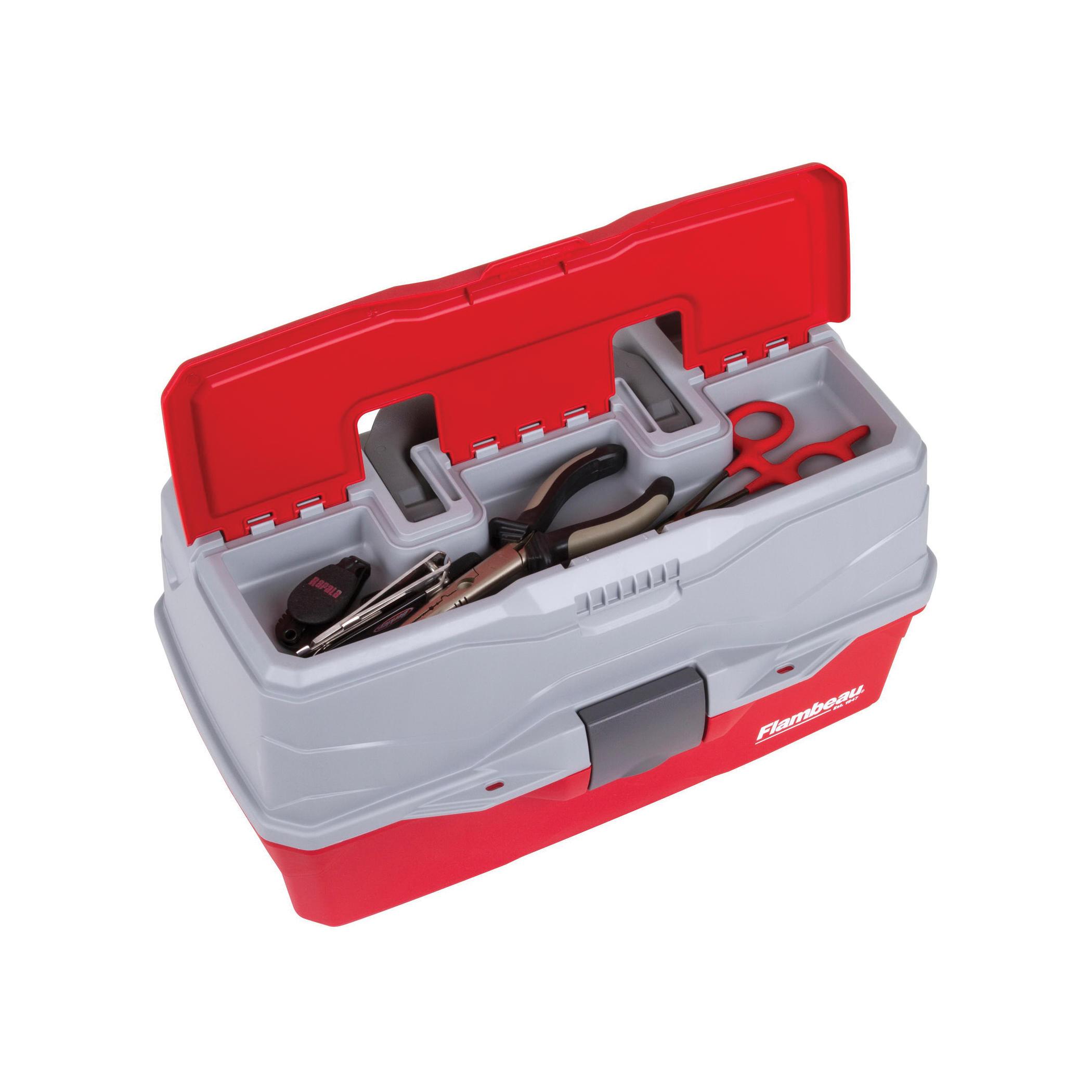 Flambeau Outdoors Classic Series 6383TB Three-Tray Tackle Box, 9 in W, 8-1/4 in D, 32-Compartment, Plastic, Gray/Red - 3