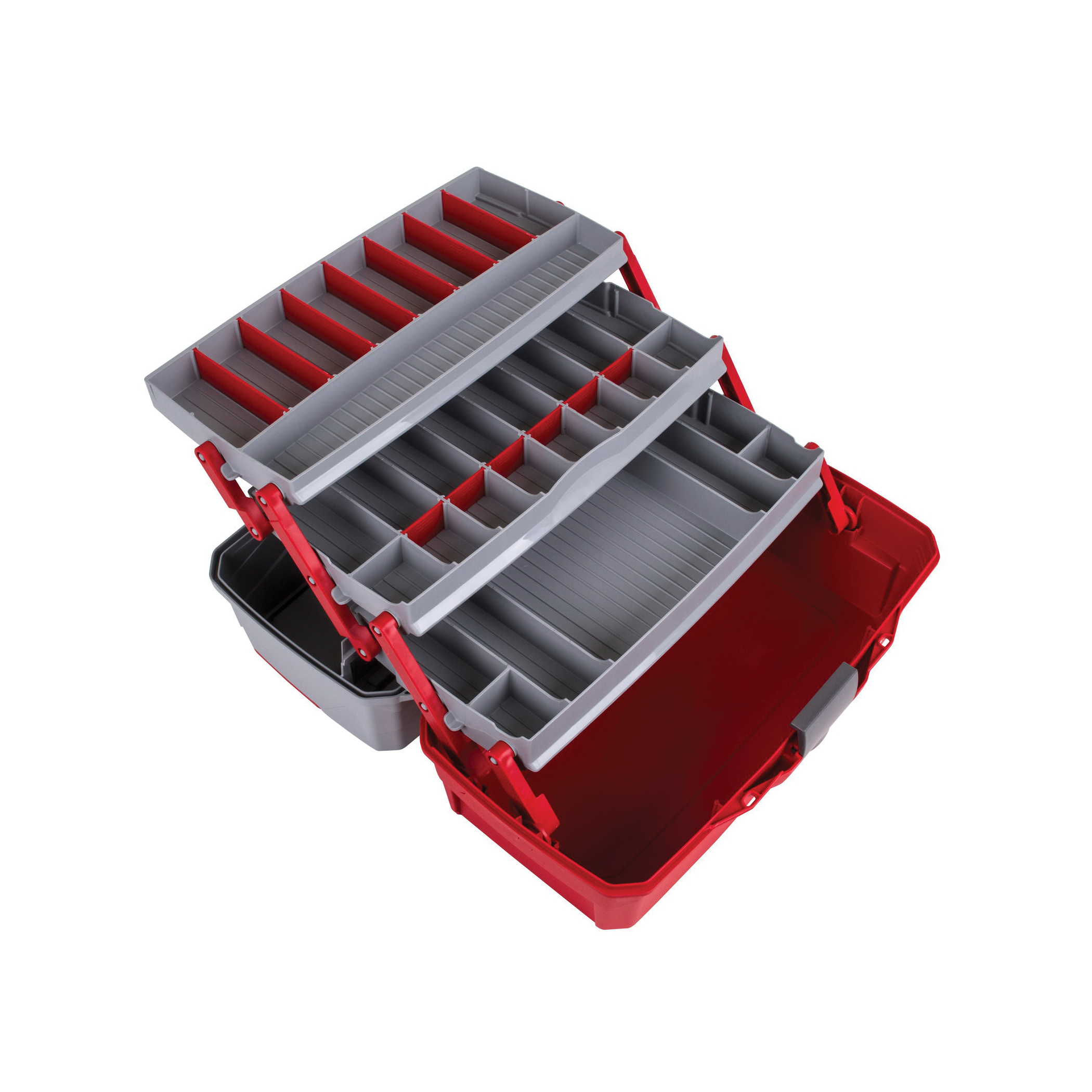 Flambeau Outdoors Classic Series 6383TB Three-Tray Tackle Box, 9 in W, 8-1/4 in D, 32-Compartment, Plastic, Gray/Red - 4