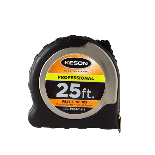 Keson PROFESSIONAL Series PGPRO1825V Tape Measure, 25 ft L Blade, 1 in W Blade, Steel Blade, ABS Case, Black/Orange Case - 2