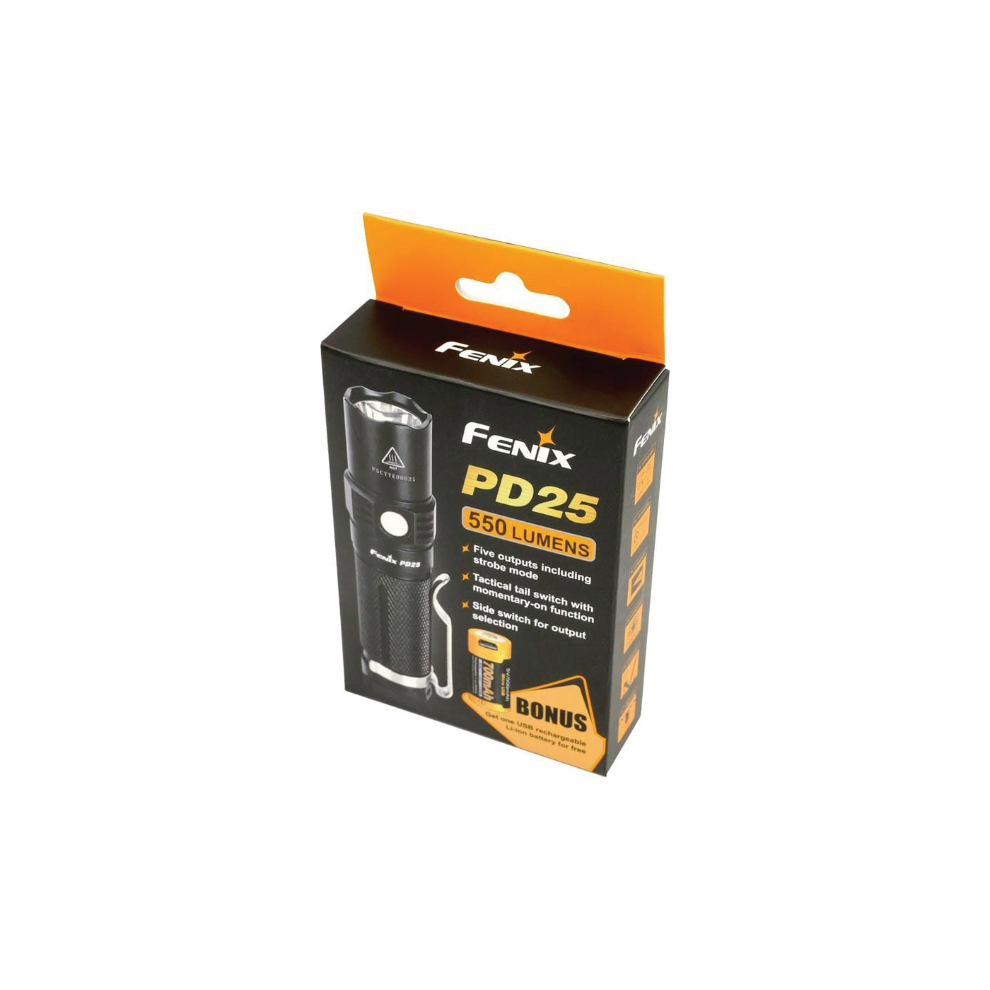 Fenix PD25XPBK Flashlight, Lithium-Ion Battery, LED Lamp, 550 Lumens, 427 ft Beam Distance - 2