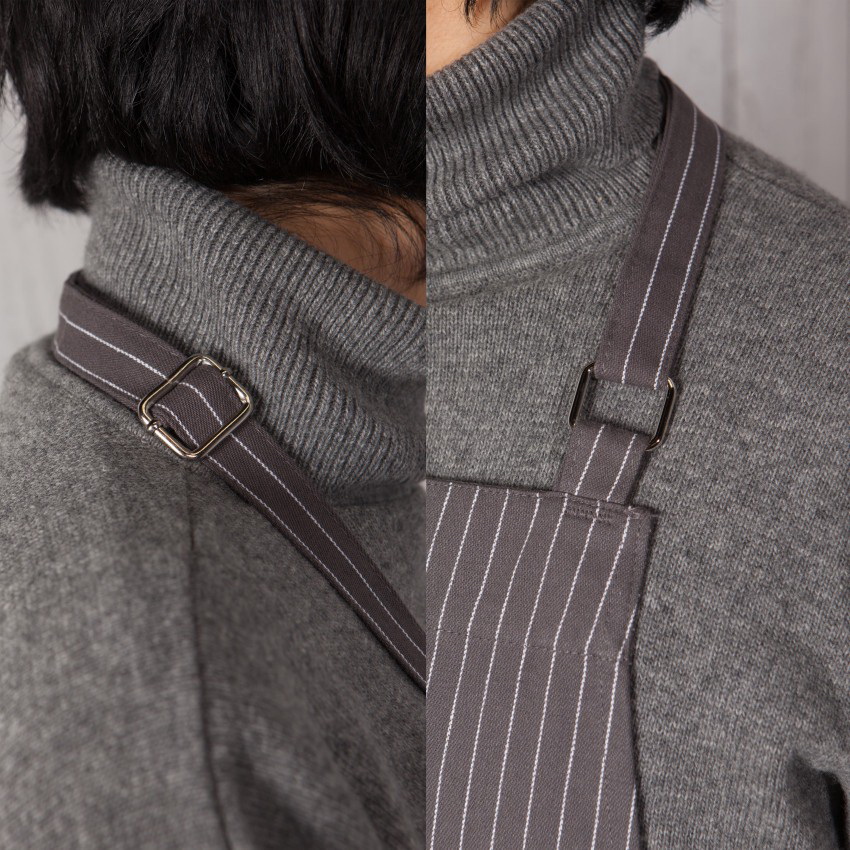 Now Designs by Danica Basic Series 2500963 Pinstripe Chef Apron, Cotton, Granite, 28 in Chest, 32 in L, Strap Closure - 2