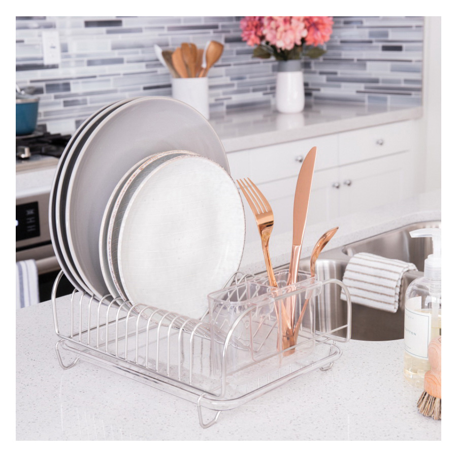 Better Houseware 3423 Dish Drainer Set, 12 Plates Capacity, 12 in L, 9 in W, 5 in H, Stainless Steel - 2