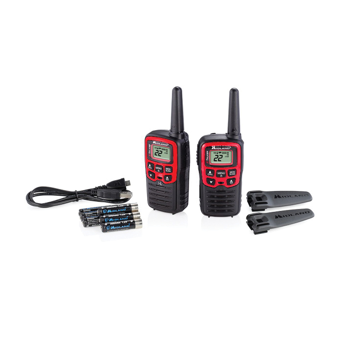 Midland EX37VP Walkie Talkie Kit, FRS/GMRS Band, 22-Channel, 0.5 W Output, LCD Display, Black/Red - 2