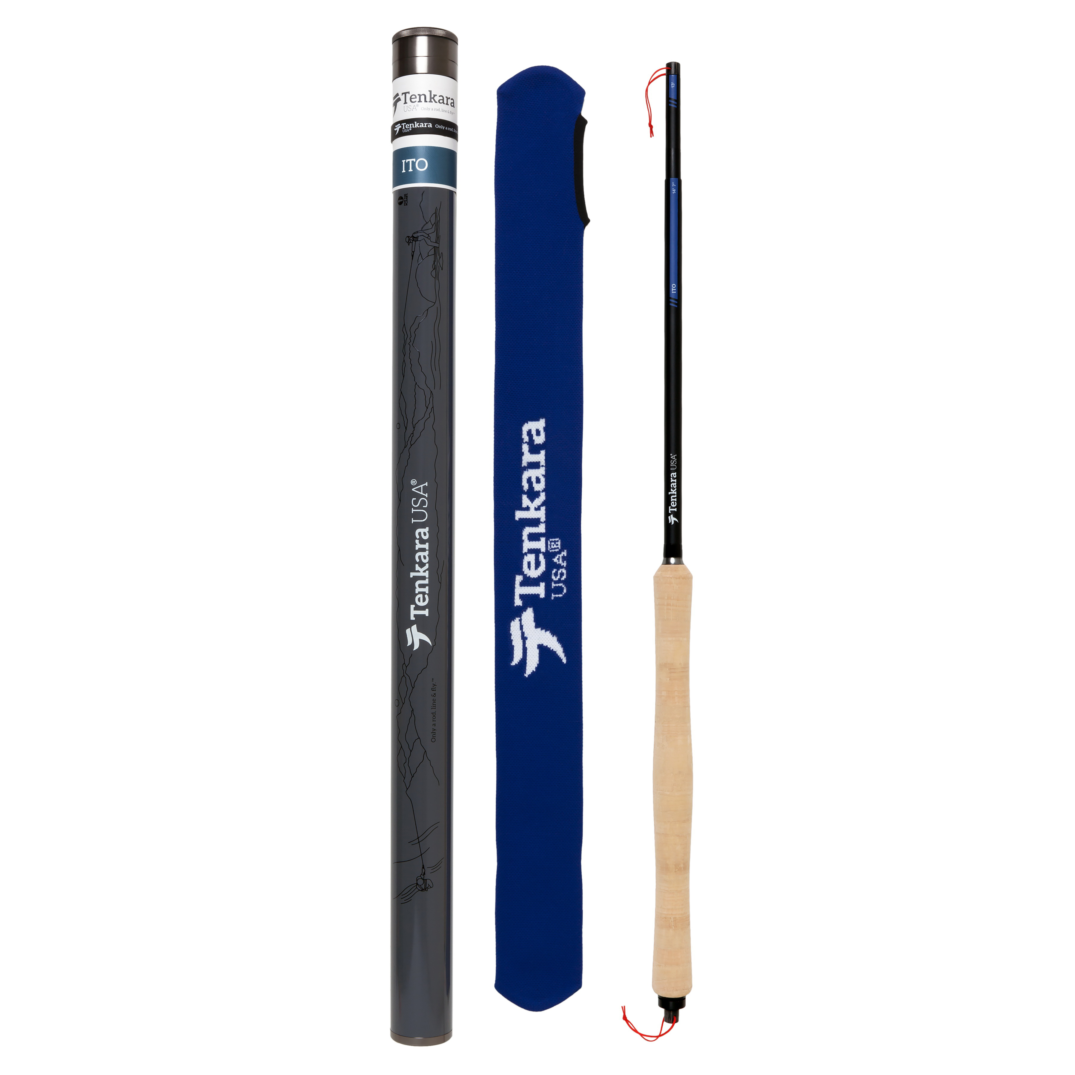 Tenkara ITO Fishing Rod, 13 to 14 ft 7 in OAL, Black/Blue - 4