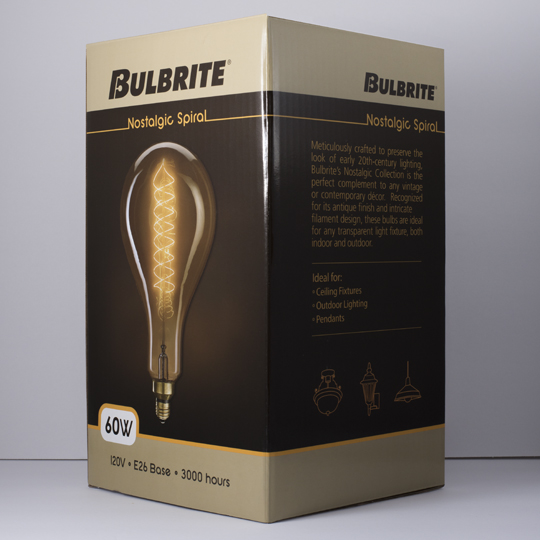 Bulbrite 137101 Incandescent Bulb, 60 W, PS56 Lamp, Medium E26 Lamp Base, 160, 2200 K Color Temp, Amber - 4