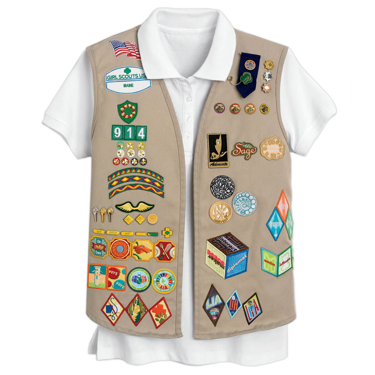 Girl Scouts 0519-4 Official Vest, Girl's, XL, Cotton/Polyester, Khaki - 2