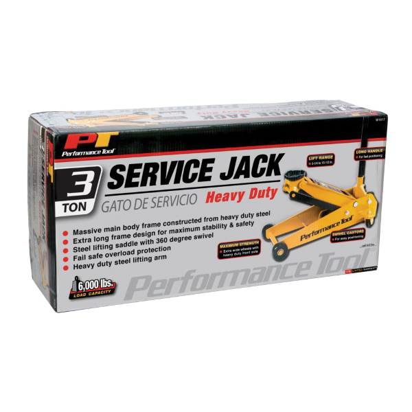 Performance Tool W1617 Garage Jack, 6000 lb, 5-1/2 to 21-1/4 in Lift, Steel - 2