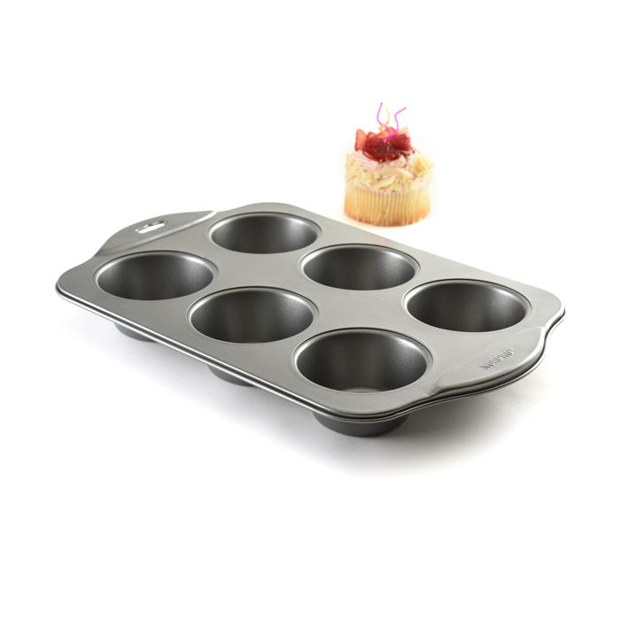 Norpro 3972 Non-Stick Giant Muffin Pan, Steel, 6-Compartment, Dishwasher Safe: Yes, 17 in L, 11 in W, 2 in H - 5